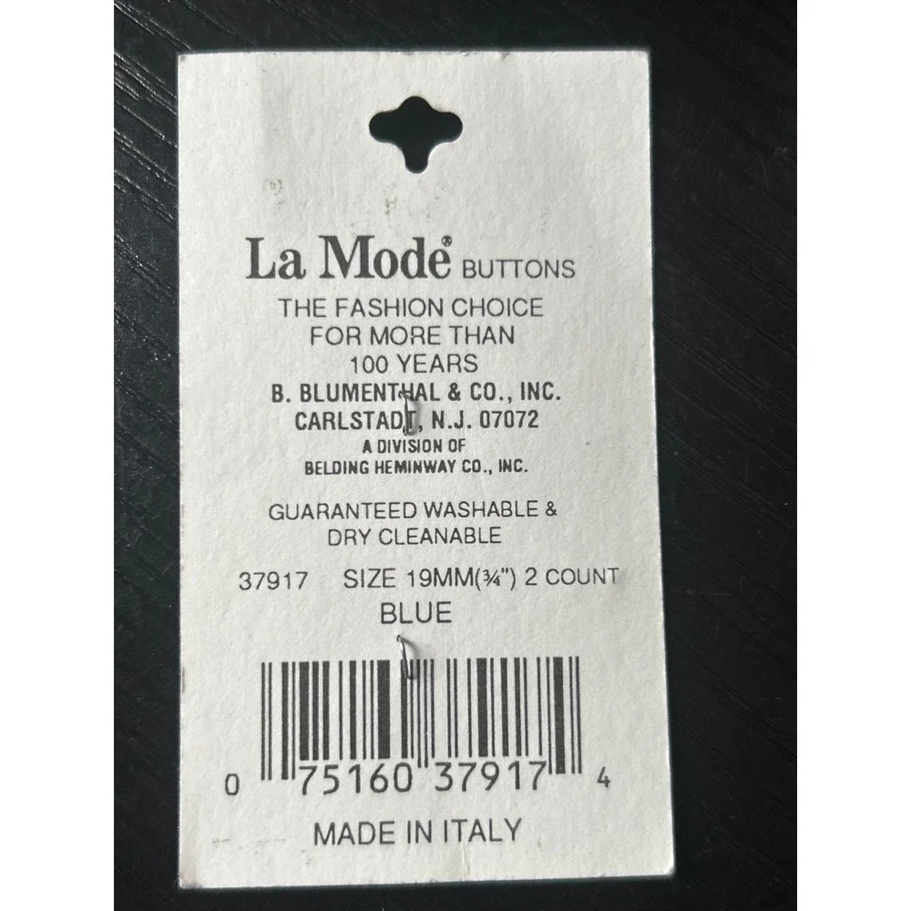 La Mode 37917 Blue Buttons 19mm 3/4 Inch 2 Count Made in Italy Sew Through Round